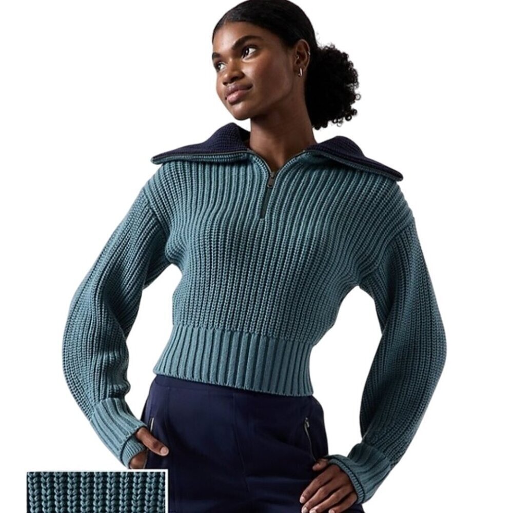 Athleta Alder Sweater Deep Ocean Teal Heavyweight Thumb Holes Size L
